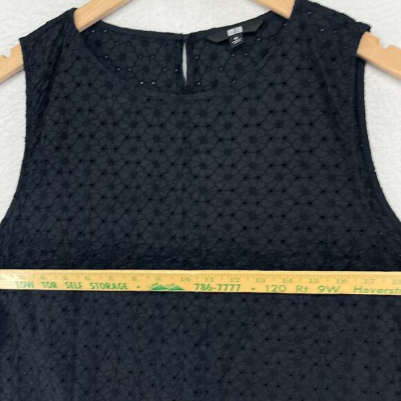UNIQLO Tank Top Womens XL Floral Eyelet Embroidered Sleeveless Shell Black - Picture 11 of 13